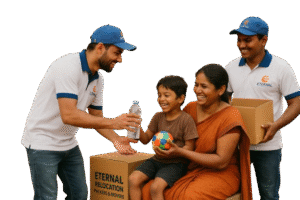 Happy family preparing to move into a new home with packed boxes.
